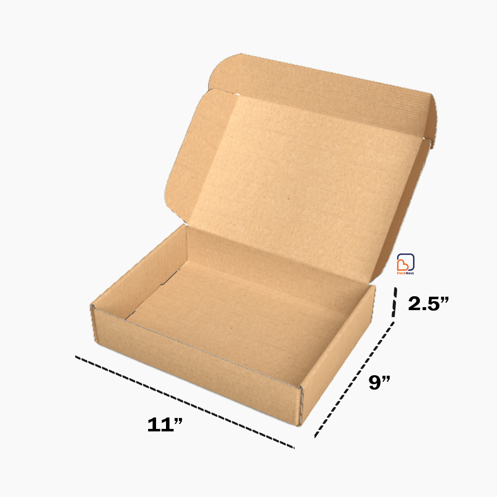 11 x 9 x 2.5 inch (OD) 3ply Tuck in Mailer Boxes - Brown