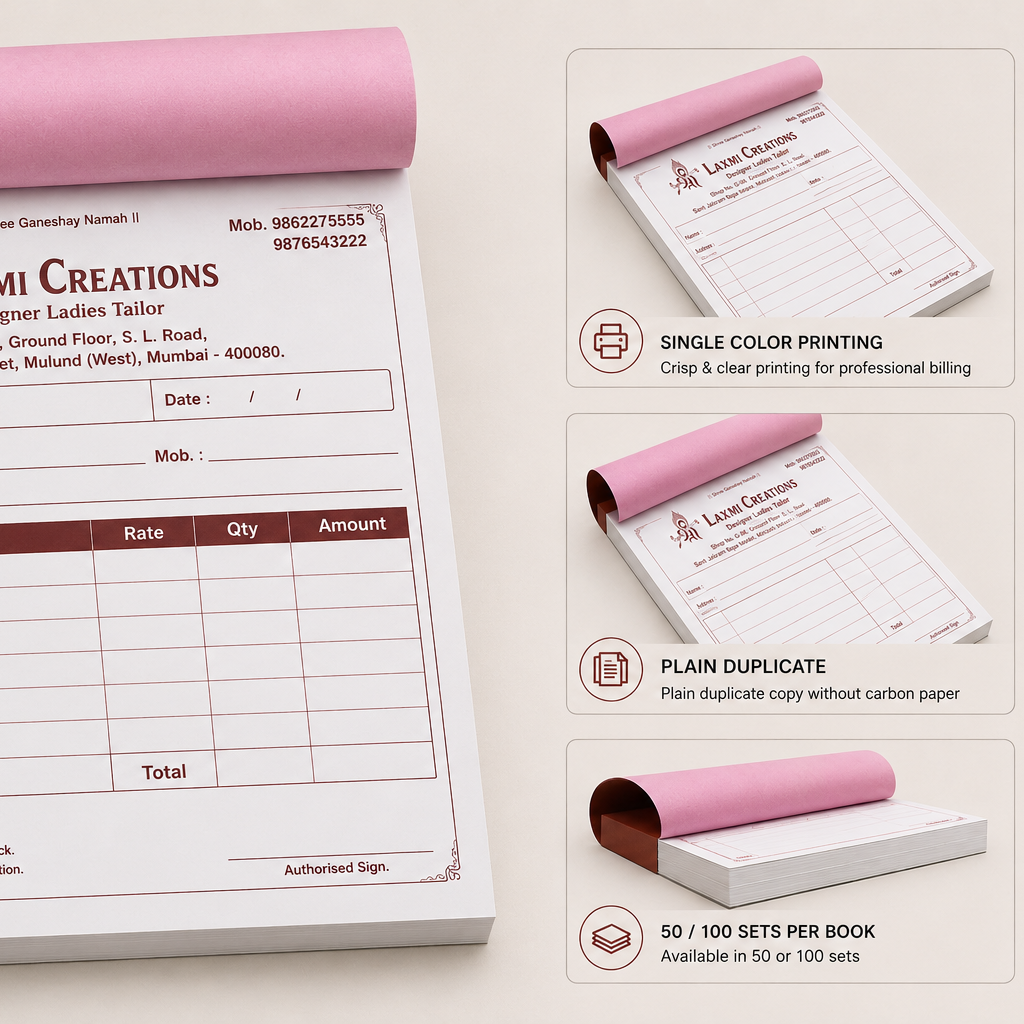 Single Color Printed - Bill Book