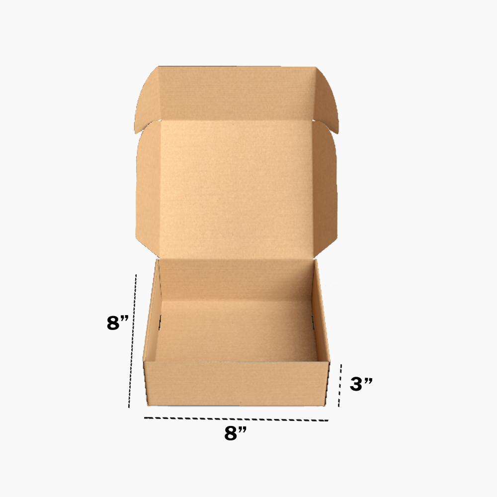 8 x 8 x 3 inch (ID) 3Ply Tuck in Mailer Boxes - Brown