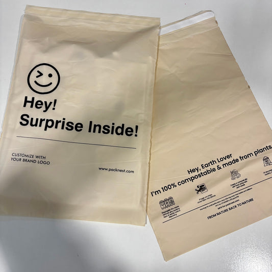 12 x 16 inch Printed Compostable Courier Bags - Beige