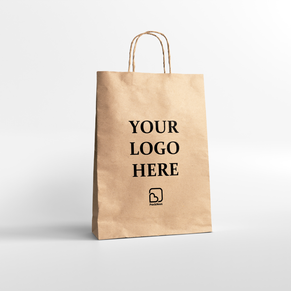 8.5 x 4 x 11.5 inch Custom Kraft Paper Carry Bags Brown