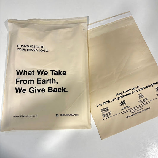 10 x 12 inch Printed Compostable Courier Bags - Beige