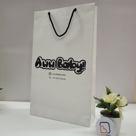 9 x 3 x 15 inch Custom Kraft Paper Carry Bags White