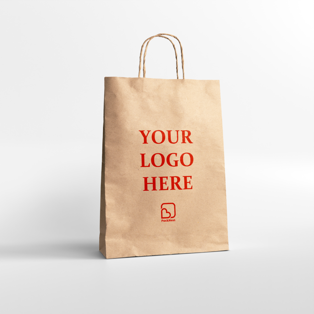 8.5 x 4 x 11.5 inch Custom Kraft Paper Carry Bags Brown