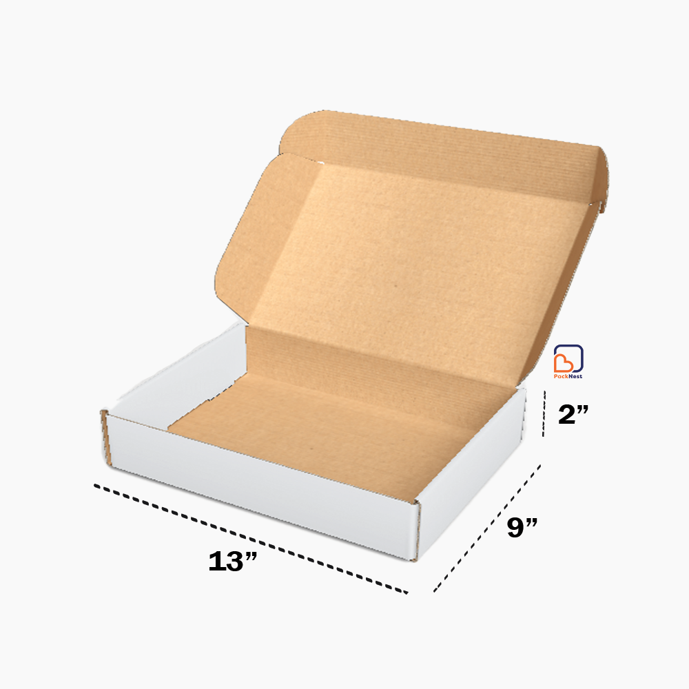 13 x 9 x 2 inch Tuck in Mailer Boxes - 3 ply - White