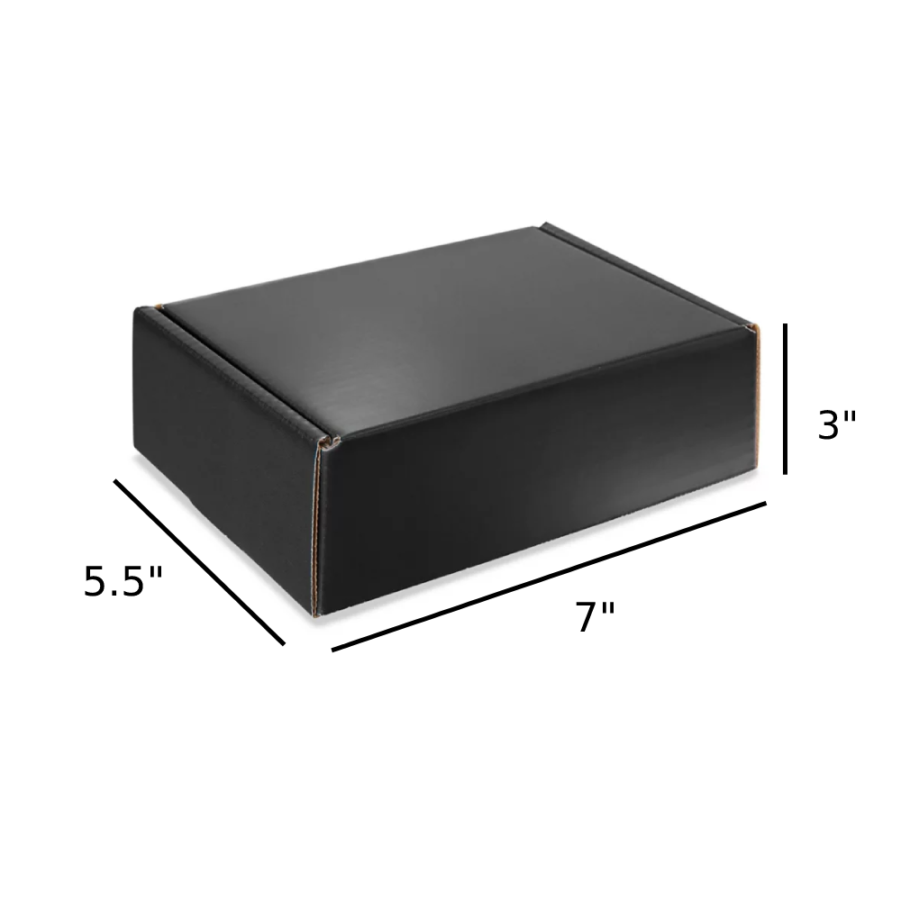 7 x 5.5 x 3 inch Tuck in Mailer boxes - 3 ply - Black