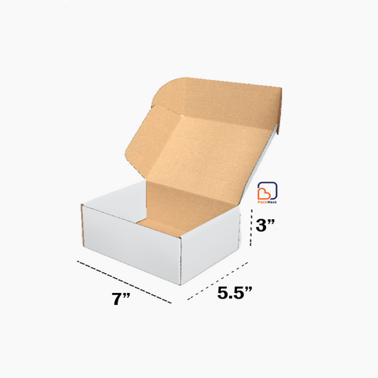 7 x 5.5 x 3 inch Tuck in Mailer Boxes - 3 ply - White