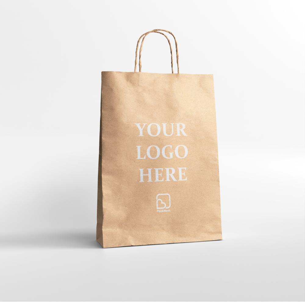 12 x 4 x 16 inch Custom Kraft Paper Carry Bags Brown